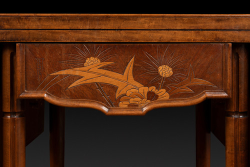 Game Table in Walnut and Veneer Marquetry with Floral Thistle Decoration (c. 1910) EMILE GALLE: