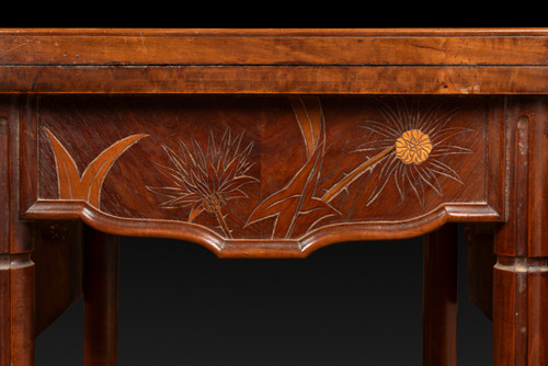 Game Table in Walnut and Veneer Marquetry with Floral Thistle Decoration (c. 1910) EMILE GALLE: