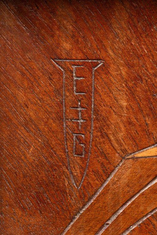 Game Table in Walnut and Veneer Marquetry with Floral Thistle Decoration (c. 1910) EMILE GALLE: