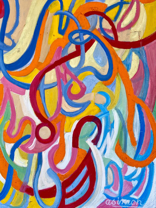 Andrée Simon (1896-1981), Composition Abstraite, Huile Sur Toile Datant De 1976.