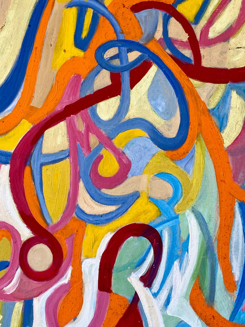 Andrée Simon (1896-1981), Composition Abstraite, Huile Sur Toile Datant De 1976.