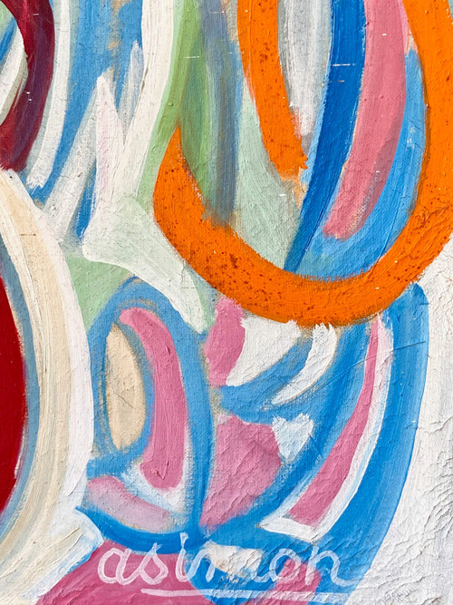 Andrée Simon (1896-1981), Composition Abstraite, Huile Sur Toile Datant De 1976.