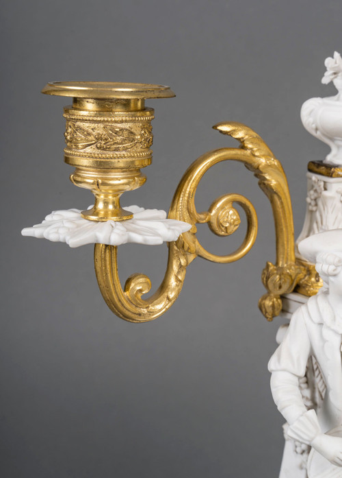 Fireplace trim in gilded bronze and Sèvres biscuit 