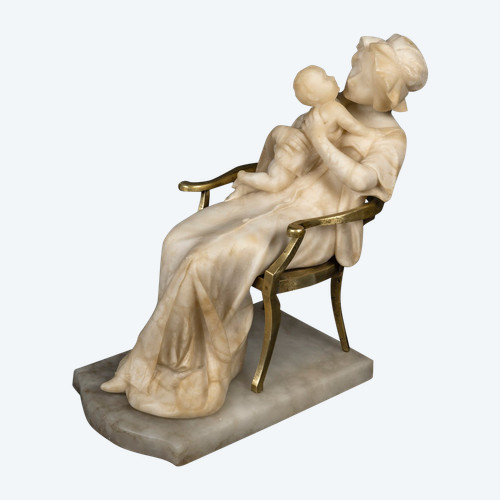 Scultura in alabastro e sedia in bronzo periodo Art Nouveau 