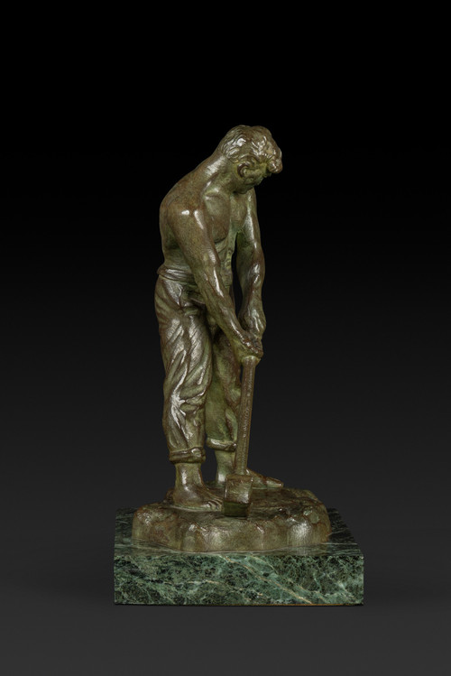 Kleine Art Déco-Bronzestatue "Le Marteleur" von Victor Demanet (1895-1964):