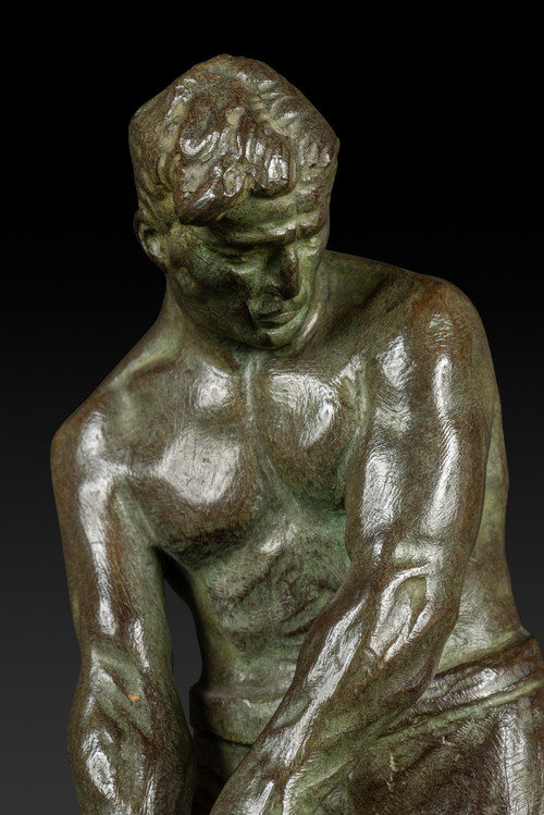 Kleine Art Déco-Bronzestatue "Le Marteleur" von Victor Demanet (1895-1964):