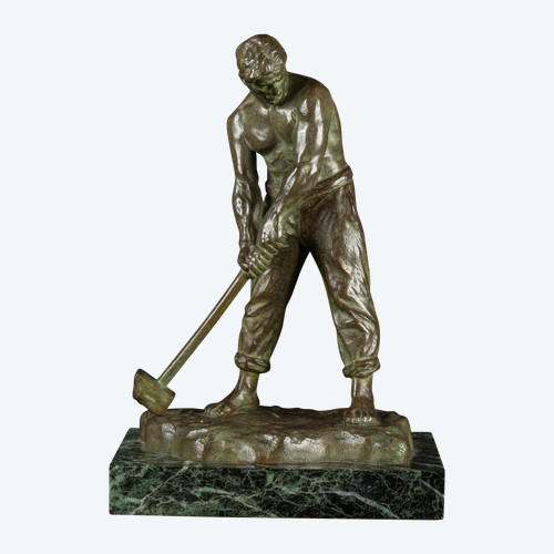 Kleine Art Déco-Bronzestatue "Le Marteleur" von Victor Demanet (1895-1964):