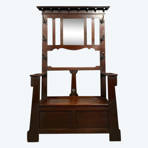 coat rack with the function of a chest bench Art Nouveau period in mahogany circa 1900