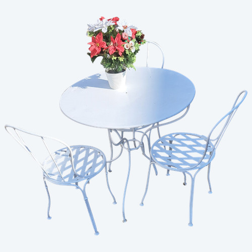 Garden furniture with three chairs and a table from the 1940s 