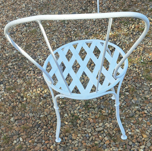 Garden furniture with a chair and a pedestal table early 20th 