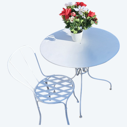 Garden furniture with a chair and a pedestal table early 20th 
