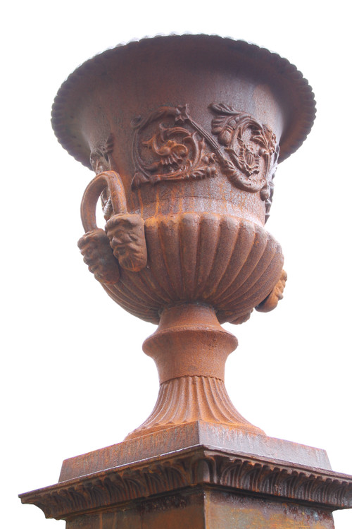 Two Large Medici Vases on their cast iron bases 