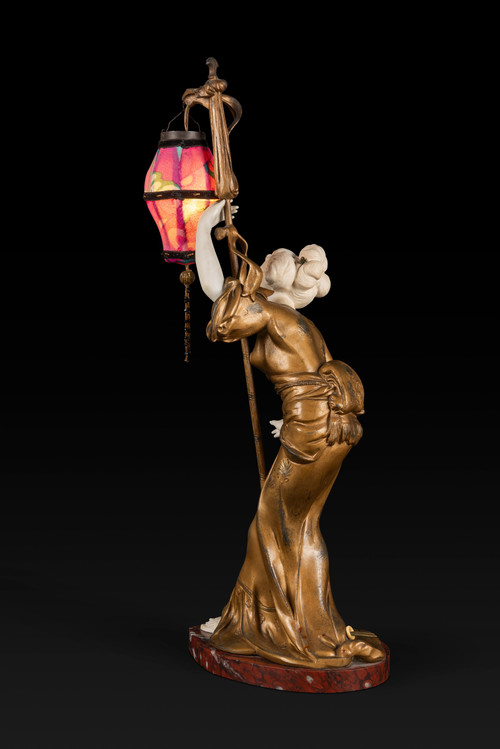 "THE GEISHA WITH THE LANTERN" by ADOLPHE ARMAND TRUFFIER, (Active Between 1890 and 1930): 