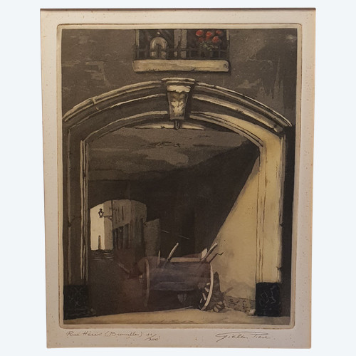 Colored engraving, numbered and signed, "RUE HERIS" by GIELIS PIERRE: