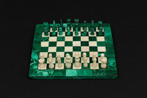 Small square chessboard in malachite and marble: