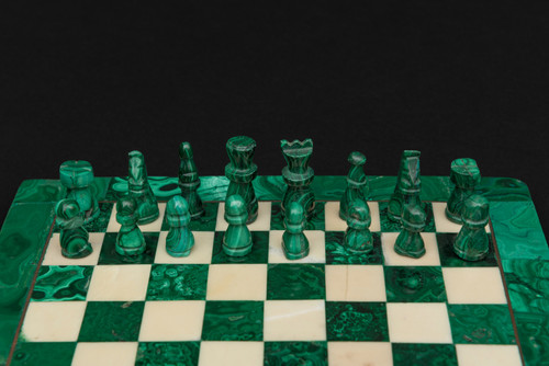 Small square chessboard in malachite and marble:
