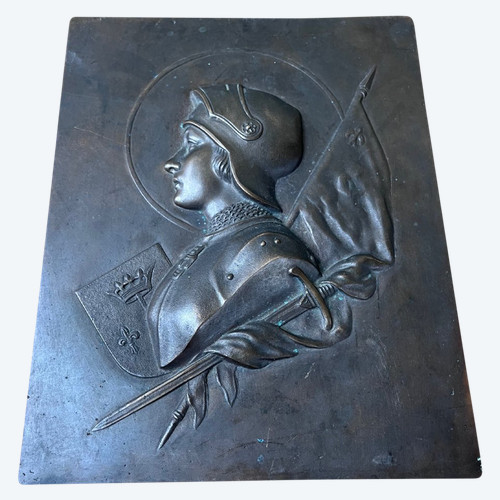 Plaque en bronze de Jeanne d'Arc en armure - 19ème Siècle