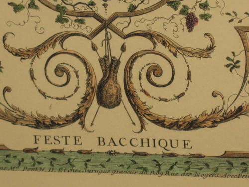 Bacchic feast after Watteau color engraving by J. Moyreau framed d: 66 x 91 cm 