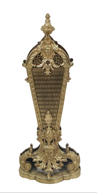 Fire screen fan in gilded bronze and brass Napoleon III period