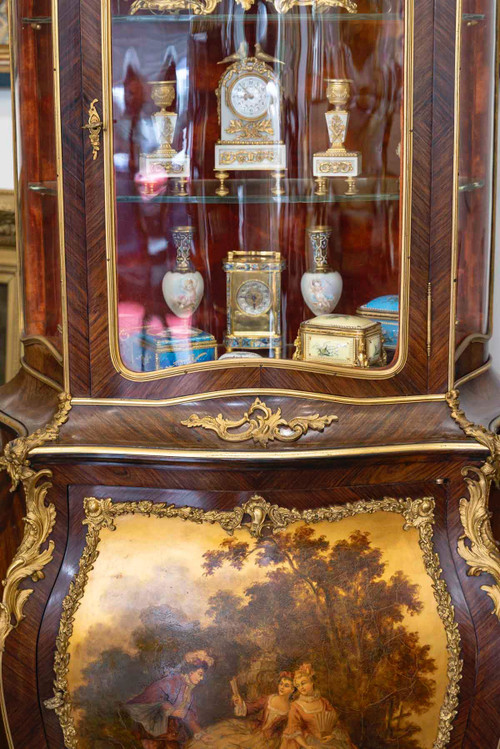 Vetrina in intarsio e vernice Martin della fine del XIX secolo 