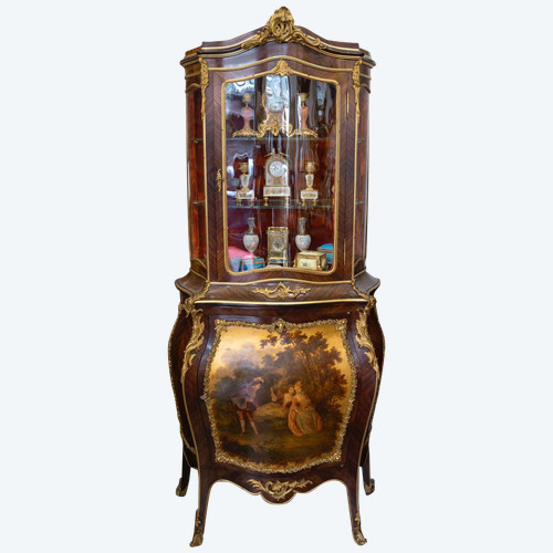 Vetrina in intarsio e vernice Martin della fine del XIX secolo 