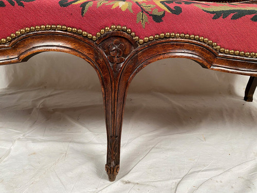 Louis XV-style bench seat upholstered with petit point tapestry, early 19th century