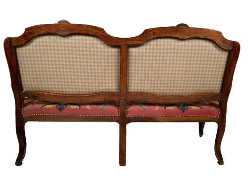 Louis XV-style bench seat upholstered with petit point tapestry, early 19th century