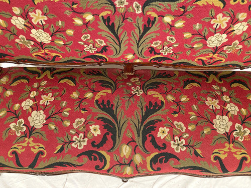 Louis XV-style bench seat upholstered with petit point tapestry, early 19th century