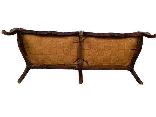 Louis XV-style bench seat upholstered with petit point tapestry, early 19th century