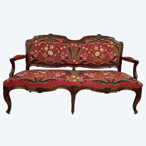 Louis XV-style bench seat upholstered with petit point tapestry, early 19th century
