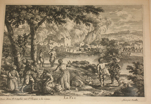 Acqua Terra Aria Fuoco Incisioni di Gabriel Perelle (1604-1677) incorniciate XIX secolo