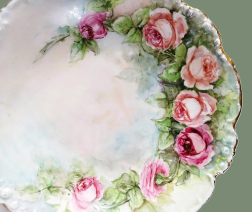   Limoges Jean Pouyat Porcelain Plate With Rose Decor