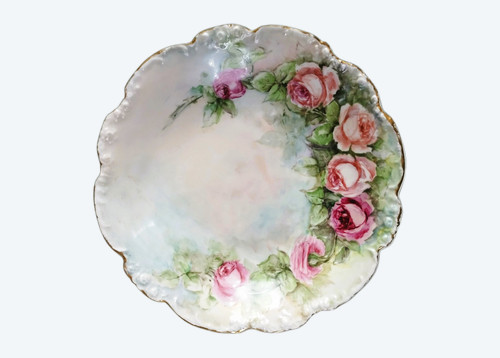  Limoges Jean Pouyat Porcelain Plate With Rose Decor