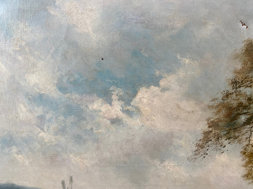 "Paysage aux vaches", large oil on canvas, 19th century, signed E.Perrier