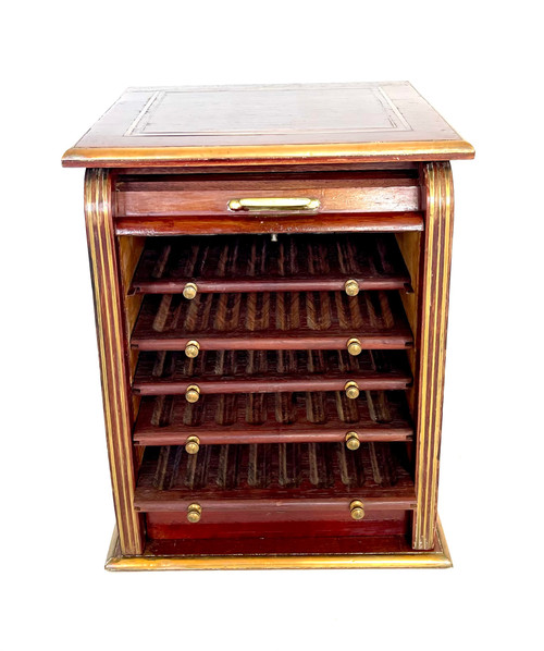 Antique cigar cabinet in mahogany and brass