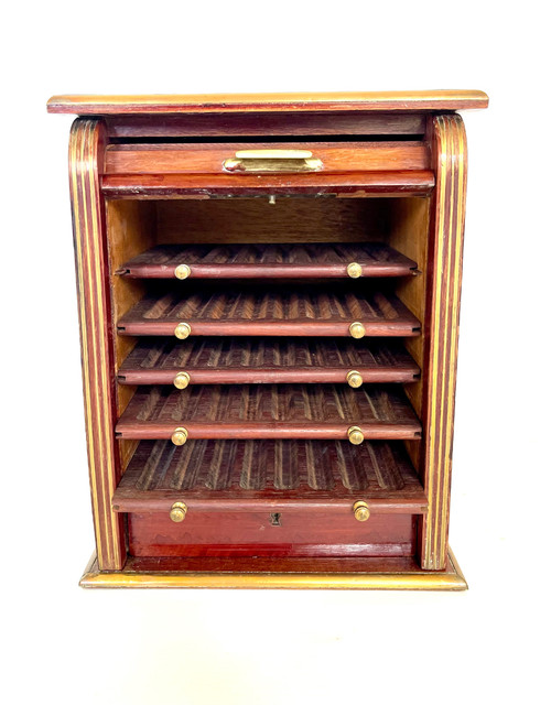 Antique cigar cabinet in mahogany and brass