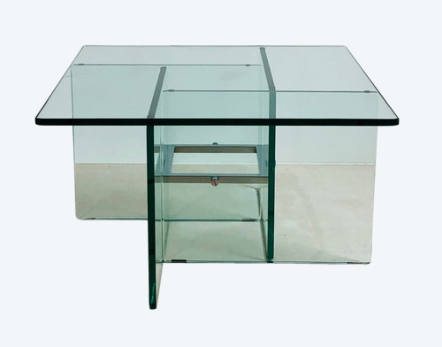 Quadratischer Couchtisch aus Kristallglas, Italien 70er Jahre