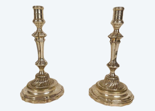 Pair of Regency Bronze Silvered Candlesticks XVIIIth Century