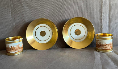 Pair Of Porcelain Cups And Coasters From KPM 20th century