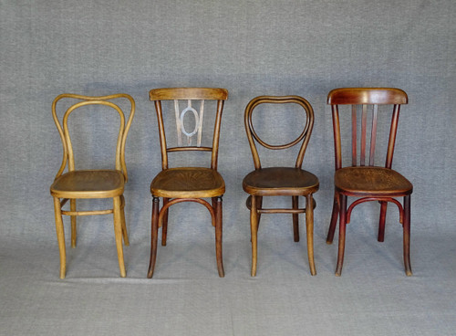 Set de 4 chaises Bistrot Kohn, Thonet, Fischel, Baumann assises bois.
