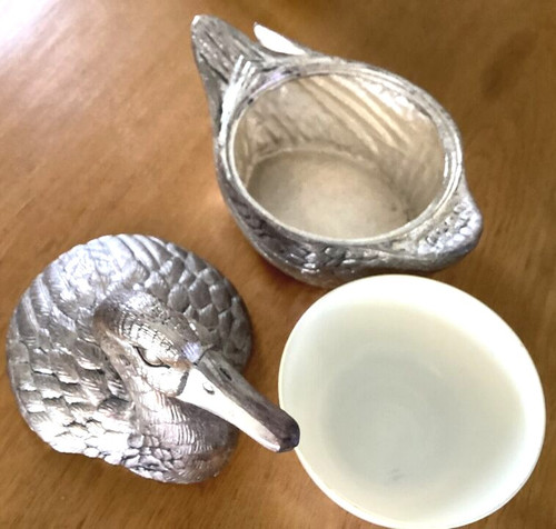 Silberne Metall-Ente Tisch-Kühlbox Mauro Manetti 1960