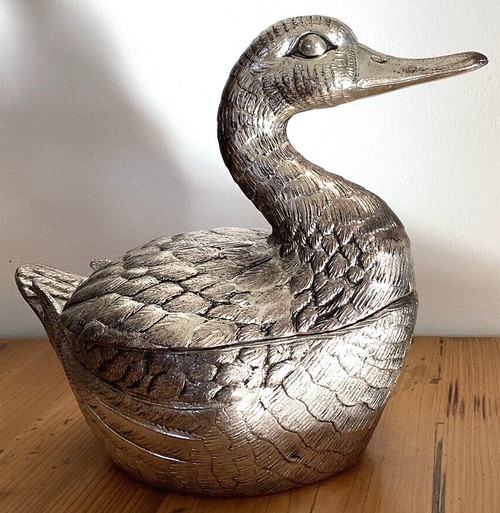 Silberne Metall-Ente Tisch-Kühlbox Mauro Manetti 1960