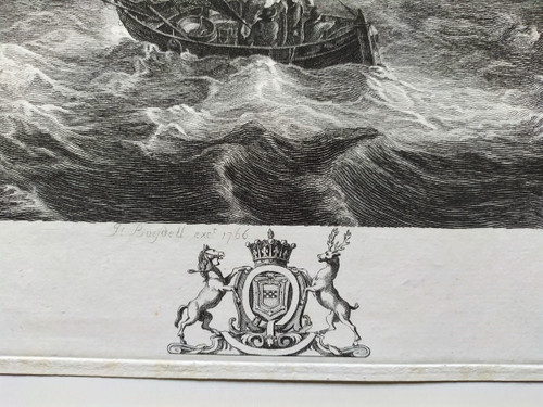 Etching Seascape Engraving After Ludolf Bakhuizen 18th c Old Print