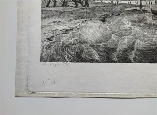 Etching Seascape Engraving After Ludolf Bakhuizen 18th c Old Print