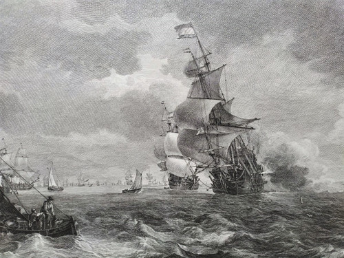 Etching Seascape Engraving After Ludolf Bakhuizen 18th c Old Print