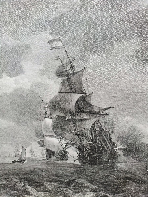 Etching Seascape Engraving After Ludolf Bakhuizen 18th c Old Print