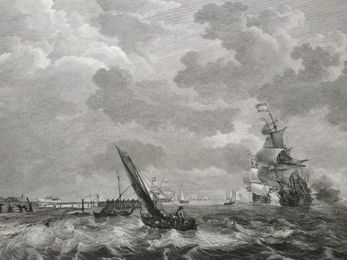 Etching Seascape Engraving After Ludolf Bakhuizen 18th c Old Print