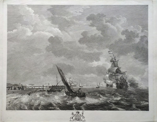 Etching Seascape Engraving After Ludolf Bakhuizen 18th c Old Print