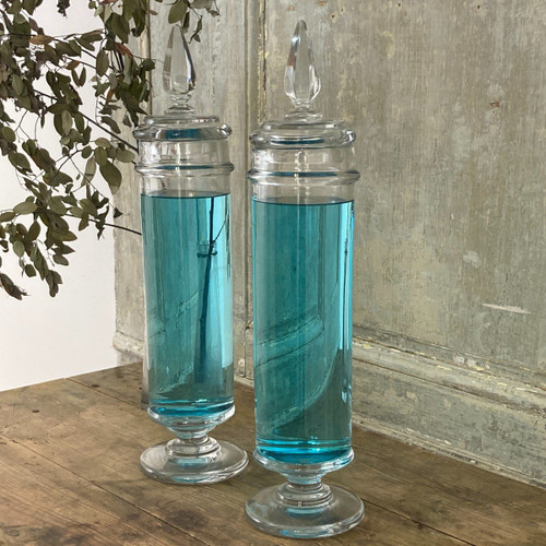 Paire de grands flacons de pharmacie XIX