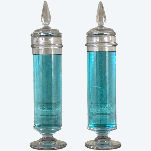 Paire de grands flacons de pharmacie XIX